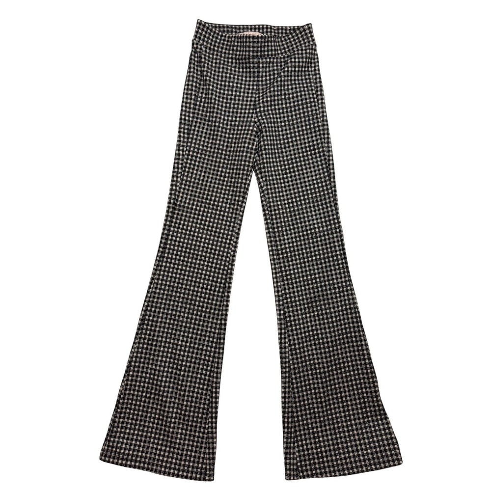 SO Goods Y2K Style Houndstooth High Rise Flare Pants Black White XS